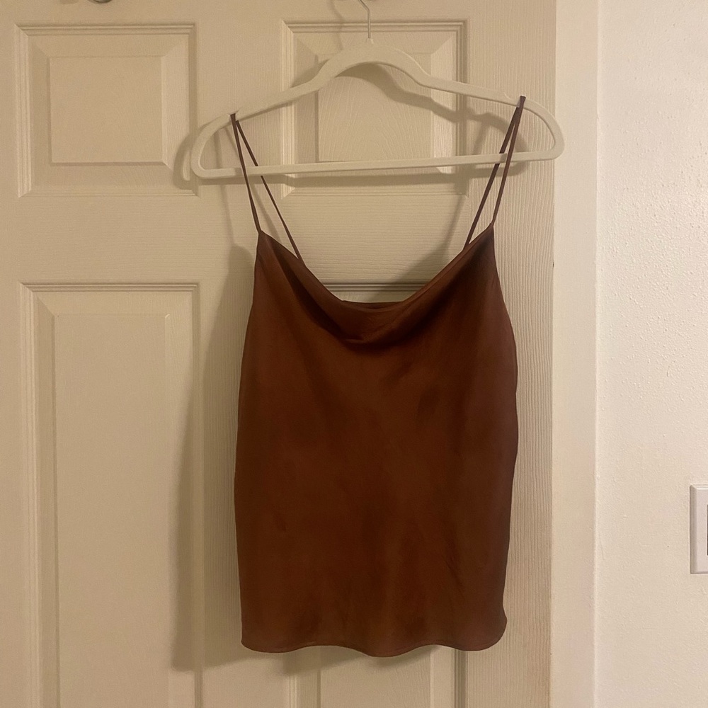 Mango Brown Satin Sleeveless Camisole Top